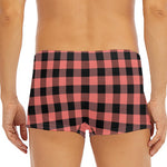 Coral Pink And Black Buffalo Check Print Men's Short Boxer Briefs