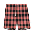 Coral Pink And Black Buffalo Check Print Men's Athletic Shorts