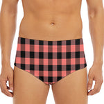 Coral Pink And Black Buffalo Check Print Men's Triangle Swim Briefs