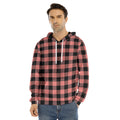 Coral Pink And Black Buffalo Check Print Men's Velvet Pullover Hoodie