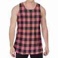 Coral Pink And Black Buffalo Check Print Men's Velvet Tank Top