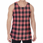 Coral Pink And Black Buffalo Check Print Men's Velvet Tank Top