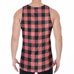 Coral Pink And Black Buffalo Check Print Men's Velvet Tank Top