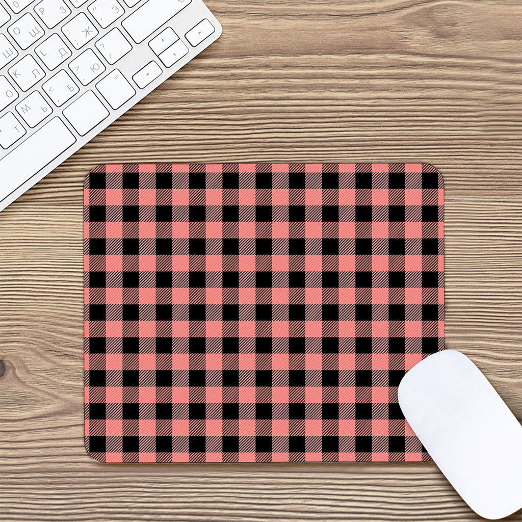 Coral Pink And Black Buffalo Check Print Mouse Pad