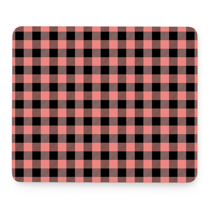 Coral Pink And Black Buffalo Check Print Mouse Pad