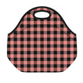 Coral Pink And Black Buffalo Check Print Neoprene Lunch Bag