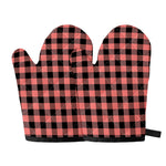 Coral Pink And Black Buffalo Check Print Oven Mitts