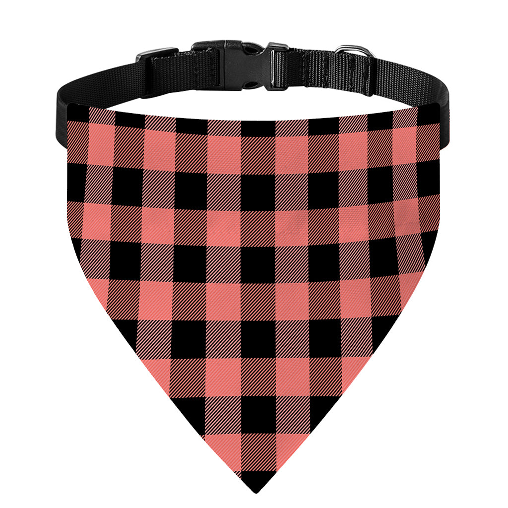 Coral Pink And Black Buffalo Check Print Over The Collar Dog Bandana