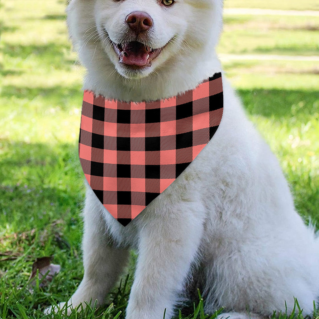 Coral Pink And Black Buffalo Check Print Over The Collar Dog Bandana