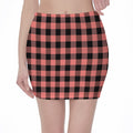 Coral Pink And Black Buffalo Check Print Pencil Mini Skirt