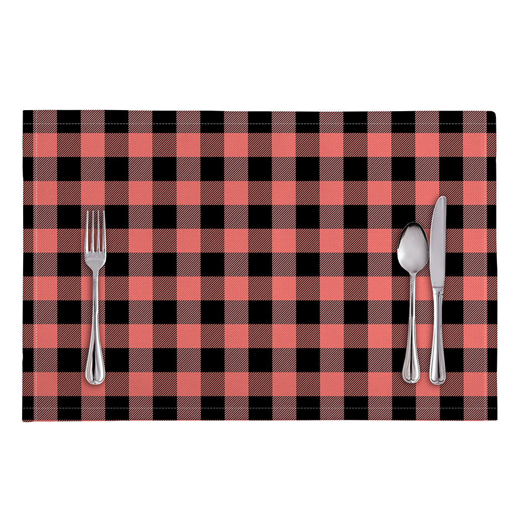 Coral Pink And Black Buffalo Check Print Placemat