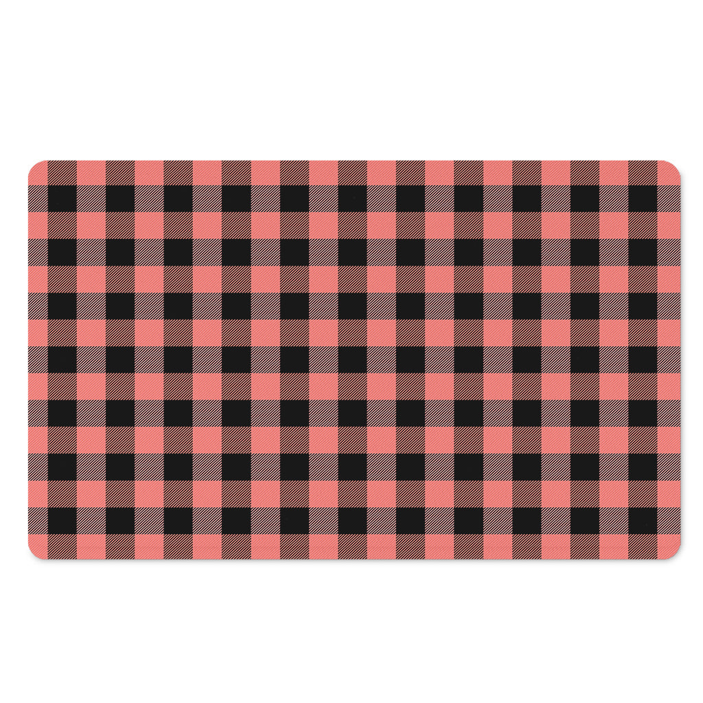 Coral Pink And Black Buffalo Check Print Polyester Doormat