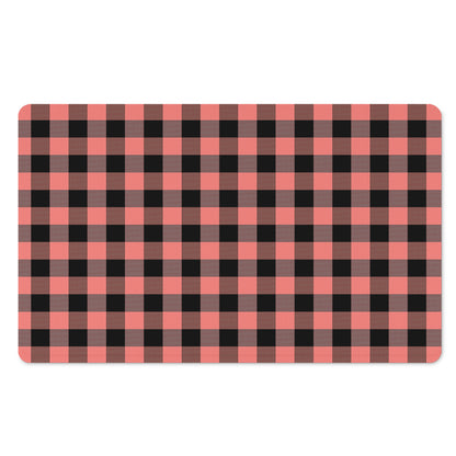 Coral Pink And Black Buffalo Check Print Polyester Doormat