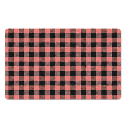 Coral Pink And Black Buffalo Check Print Polyester Doormat