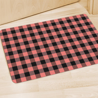 Coral Pink And Black Buffalo Check Print Polyester Doormat