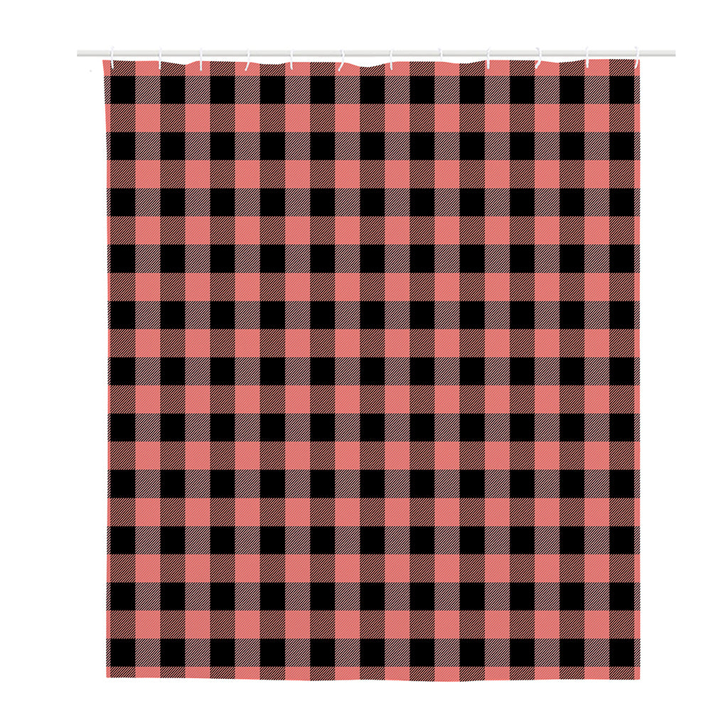 Coral Pink And Black Buffalo Check Print Polyester Shower Curtain