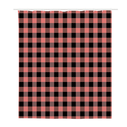 Coral Pink And Black Buffalo Check Print Polyester Shower Curtain