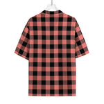 Coral Pink And Black Buffalo Check Print Rayon Hawaiian Shirt