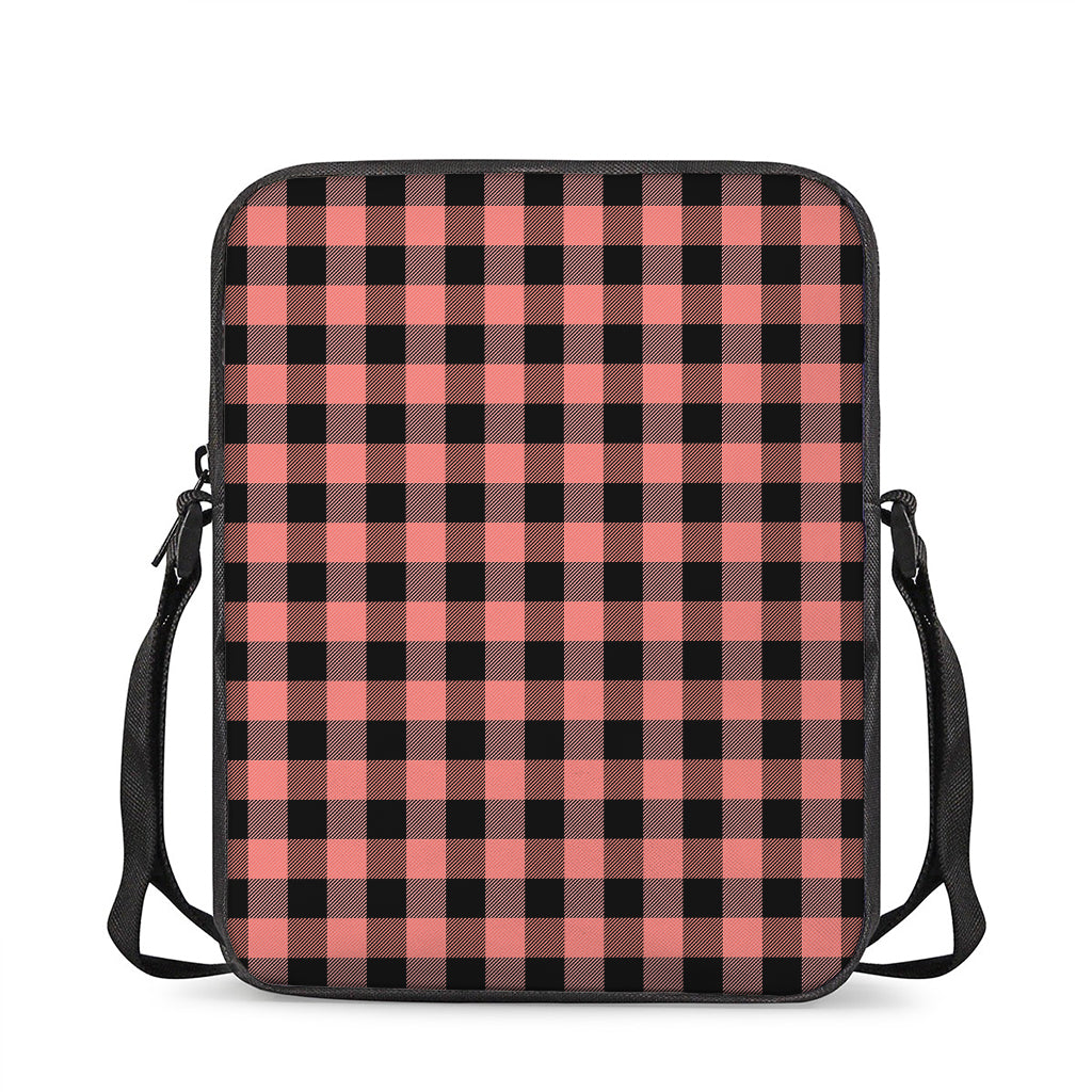 Coral Pink And Black Buffalo Check Print Rectangular Crossbody Bag