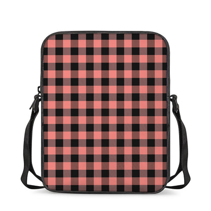 Coral Pink And Black Buffalo Check Print Rectangular Crossbody Bag