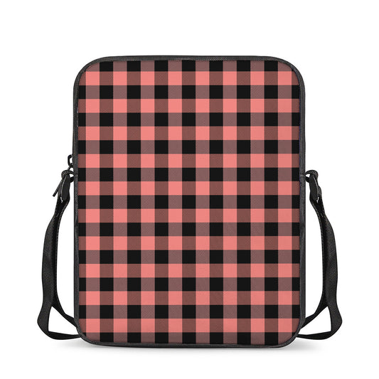 Coral Pink And Black Buffalo Check Print Rectangular Crossbody Bag