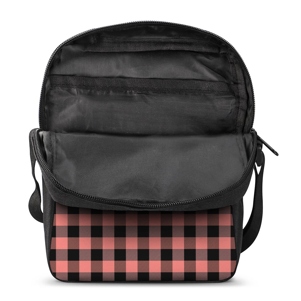 Coral Pink And Black Buffalo Check Print Rectangular Crossbody Bag