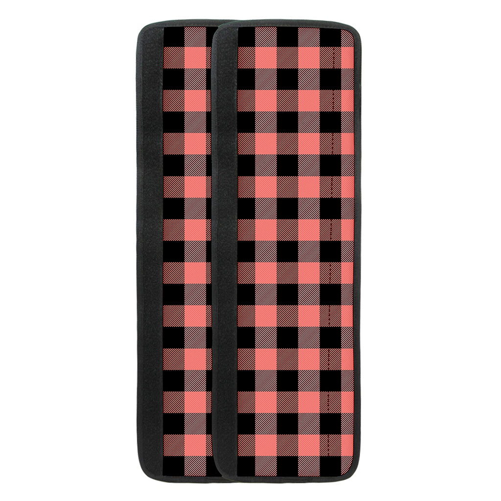 Coral Pink And Black Buffalo Check Print Refrigerator Handle Covers