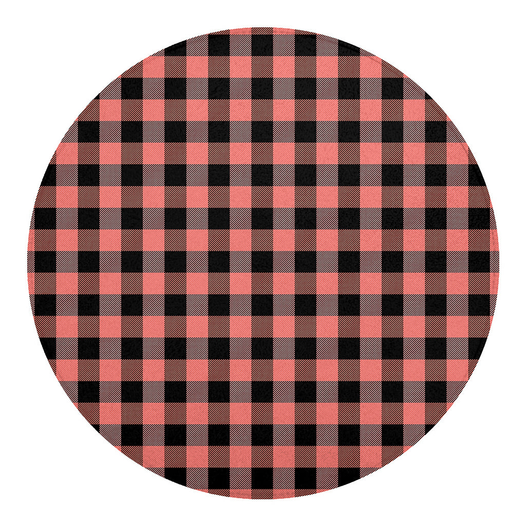 Coral Pink And Black Buffalo Check Print Round Blanket