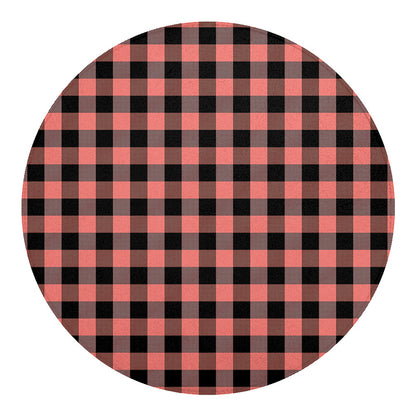 Coral Pink And Black Buffalo Check Print Round Blanket