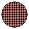 Coral Pink And Black Buffalo Check Print Round Floor Mat