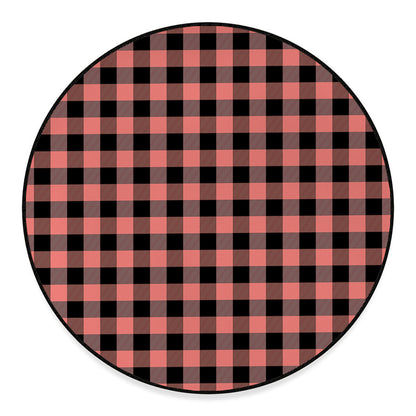 Coral Pink And Black Buffalo Check Print Round Floor Mat