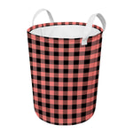 Coral Pink And Black Buffalo Check Print Round Laundry Basket