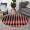 Coral Pink And Black Buffalo Check Print Round Rug