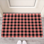 Coral Pink And Black Buffalo Check Print Rubber Doormat