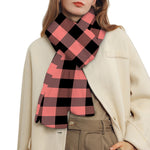 Coral Pink And Black Buffalo Check Print Scarf