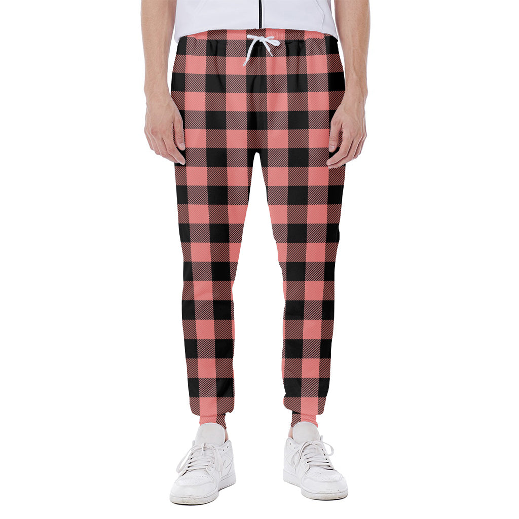 Coral Pink And Black Buffalo Check Print Scuba Joggers