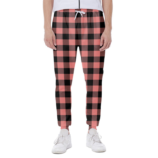 Coral Pink And Black Buffalo Check Print Scuba Joggers
