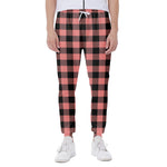 Coral Pink And Black Buffalo Check Print Scuba Joggers