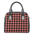 Coral Pink And Black Buffalo Check Print Shoulder Handbag