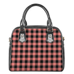 Coral Pink And Black Buffalo Check Print Shoulder Handbag