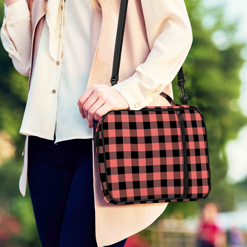Coral Pink And Black Buffalo Check Print Shoulder Strap Bible Bag