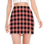 Coral Pink And Black Buffalo Check Print Side Slit Mini Skirt