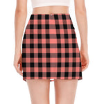 Coral Pink And Black Buffalo Check Print Side Slit Mini Skirt