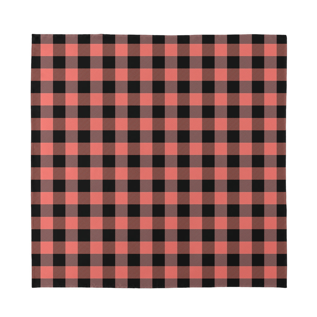 Coral Pink And Black Buffalo Check Print Silk Bandana