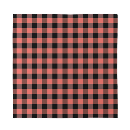 Coral Pink And Black Buffalo Check Print Silk Bandana