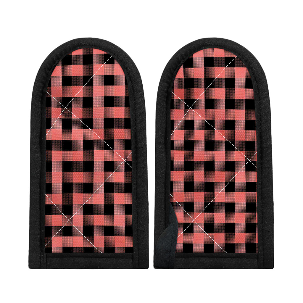 Coral Pink And Black Buffalo Check Print Skillet Handle Cover