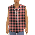 Coral Pink And Black Buffalo Check Print Sleeveless Baseball Jersey