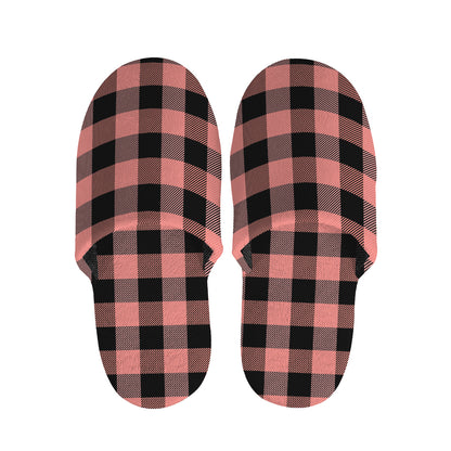 Coral Pink And Black Buffalo Check Print Slippers