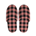 Coral Pink And Black Buffalo Check Print Slippers