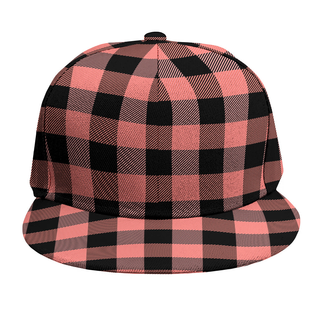 Coral Pink And Black Buffalo Check Print Snapback Cap